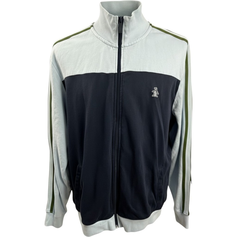 Original Penguin Mens XL Colorblock Track Jacket Blue Navy Mock Neck Full Zip